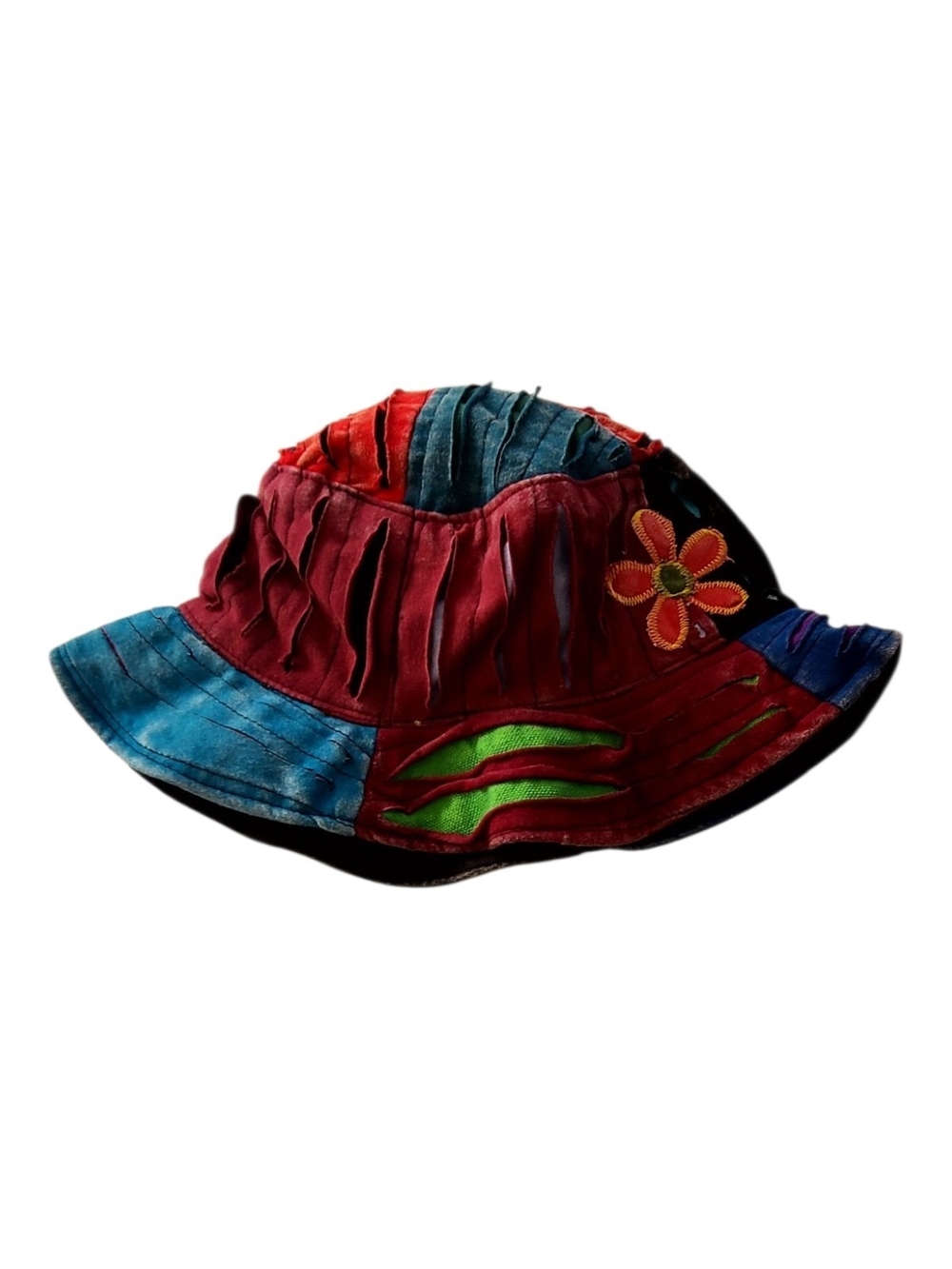 Gypsy Rose Boho Multi-Color Patchwork Bucket Hat with Flower Accent